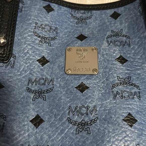 Blue MCM Logo Leather Tote Bag - Picture 2 of 4